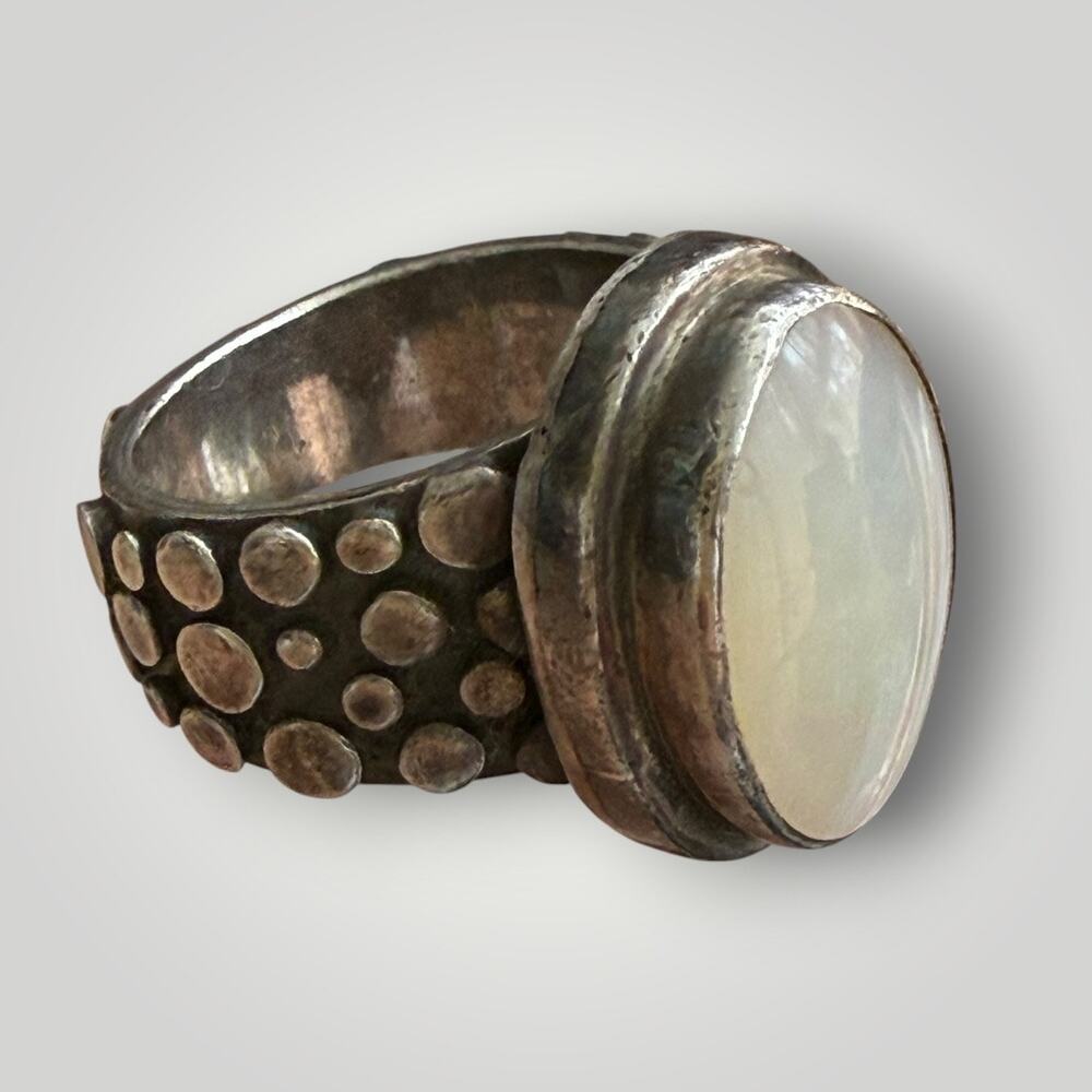 Vintage 925 Sterling Silver Mother of Pearl Statement Ring Wide Band Sz 6, 12.4g